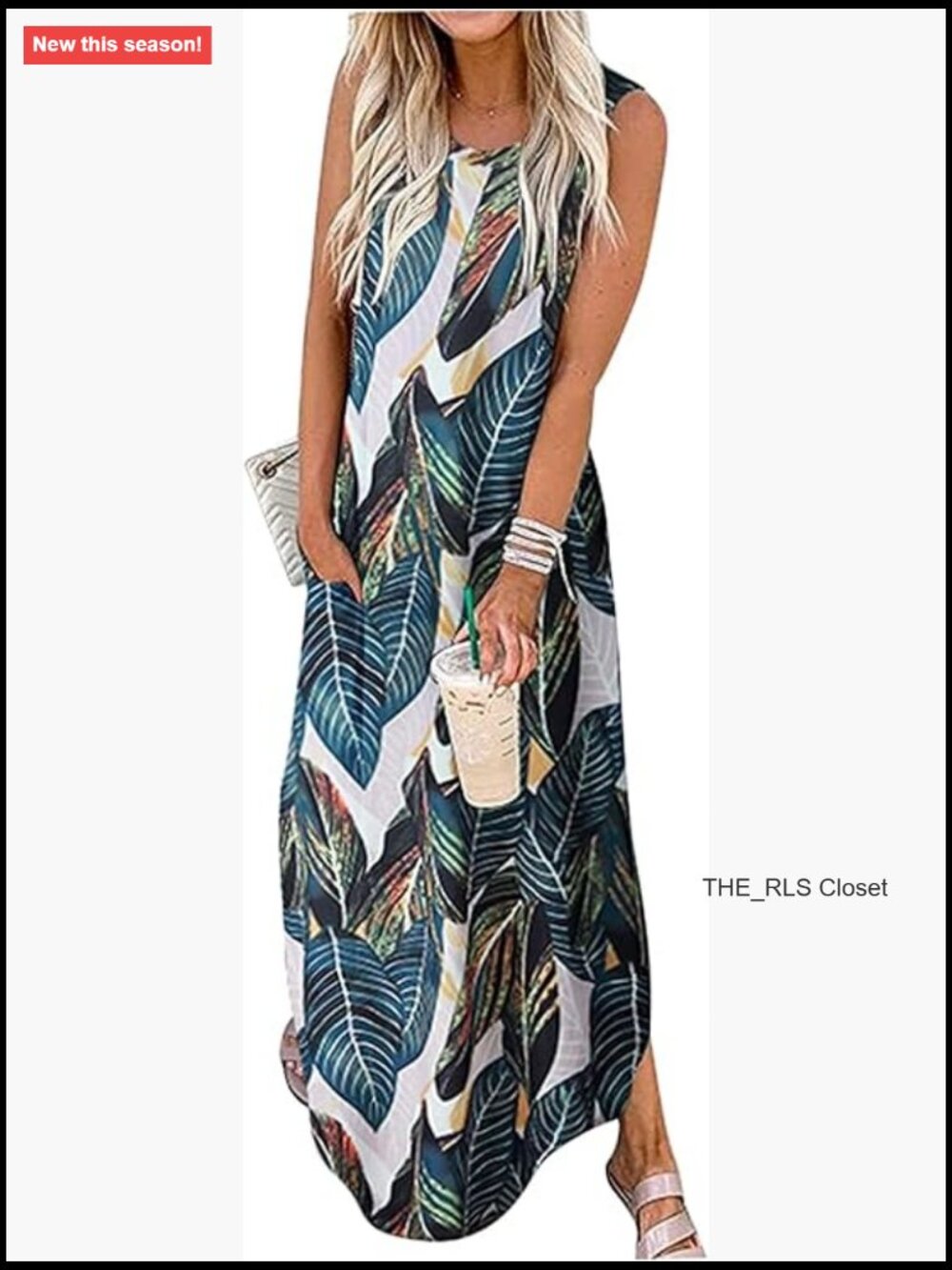 Cotton Blend Maxi Dress With Pockets Sleeveless Casual Beach Sundress
